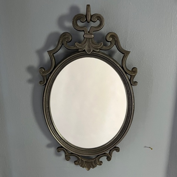 Vintage Gothic Pewter Metal Oval Wall Mirror MCM Victorian - Picture 12 of 13